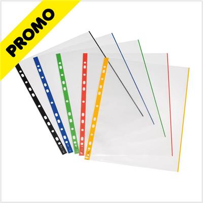 Pochettes perforées transparentes - Bords COULEUR - Polypro 9/100e - Lot de 10