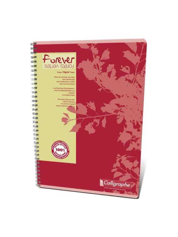 Cahier Calligraphe Forever 100% recyclé A4 - Spirales - 100 pages - Quadrillé 5x5 - 21 x 29,7 cm - Lot de 5