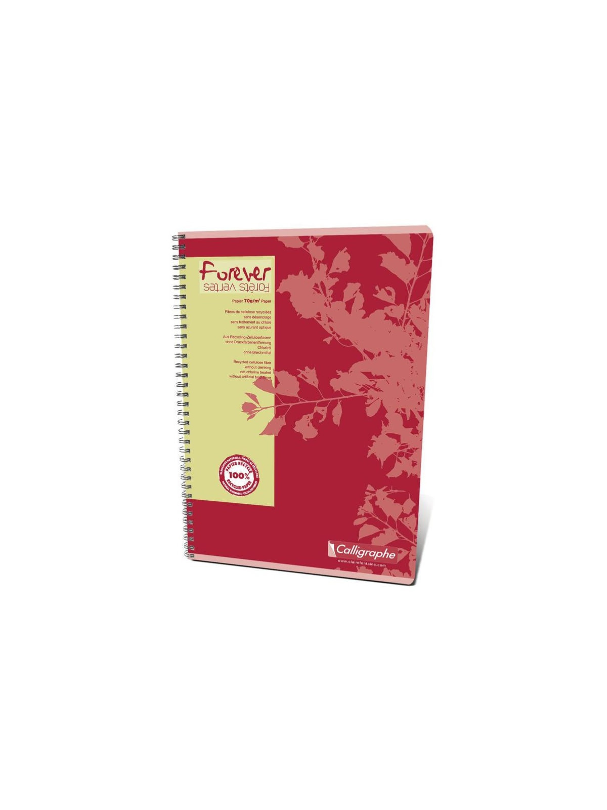 Cahier Calligraphe Forever 100% recyclé A4 - Spirales - 100 pages - Quadrillé 5x5 - 21 x 29,7 cm - Lot de 5
