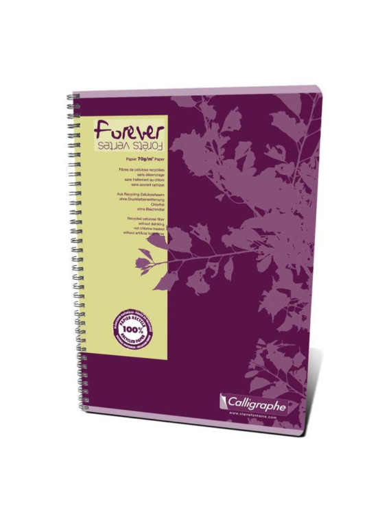Cahier Calligraphe Forever 100% recyclé A4 - Spirales - 100 pages - Quadrillé 5x5 - 21 x 29,7 cm - Lot de 5