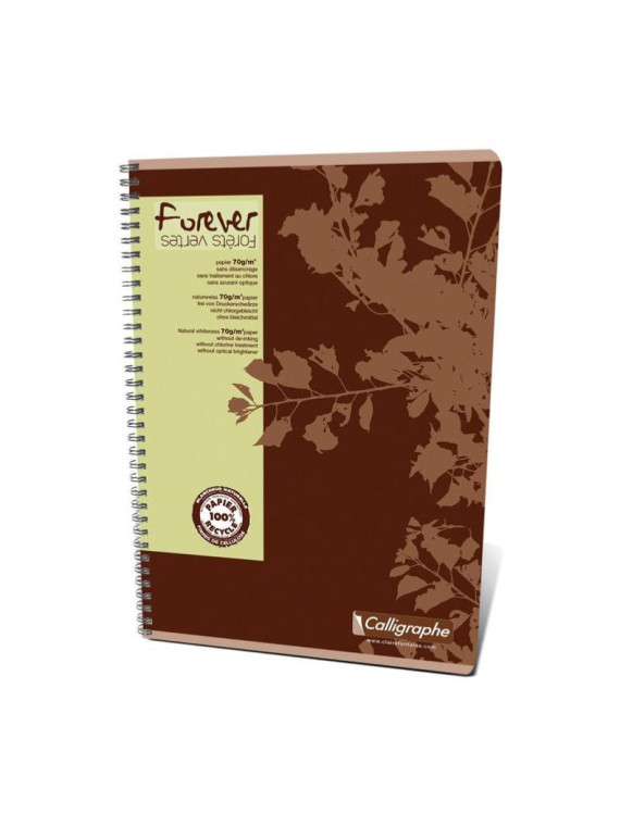 Cahier Calligraphe Forever 100% recyclé A4 - Spirales - 100 pages - Quadrillé 5x5 - 21 x 29,7 cm - Lot de 5