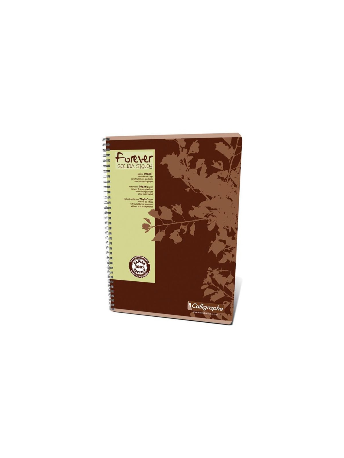 Cahier Calligraphe Forever 100% recyclé A4 - Spirales - 100 pages - Quadrillé 5x5 - 21 x 29,7 cm - Lot de 5