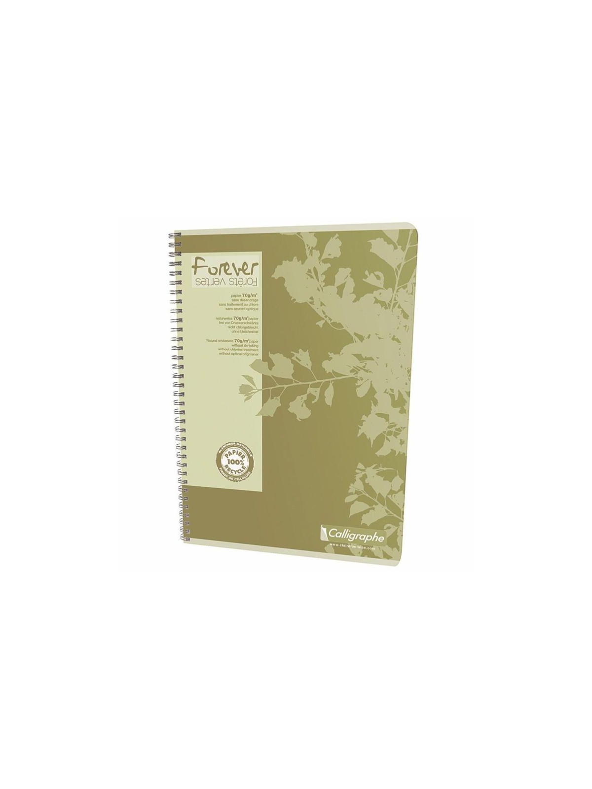 Cahier Calligraphe Forever 100% recyclé A4 - Spirales - 180 pages - Ligné 8 mm - 21 x 29,7 cm - Lot de 5