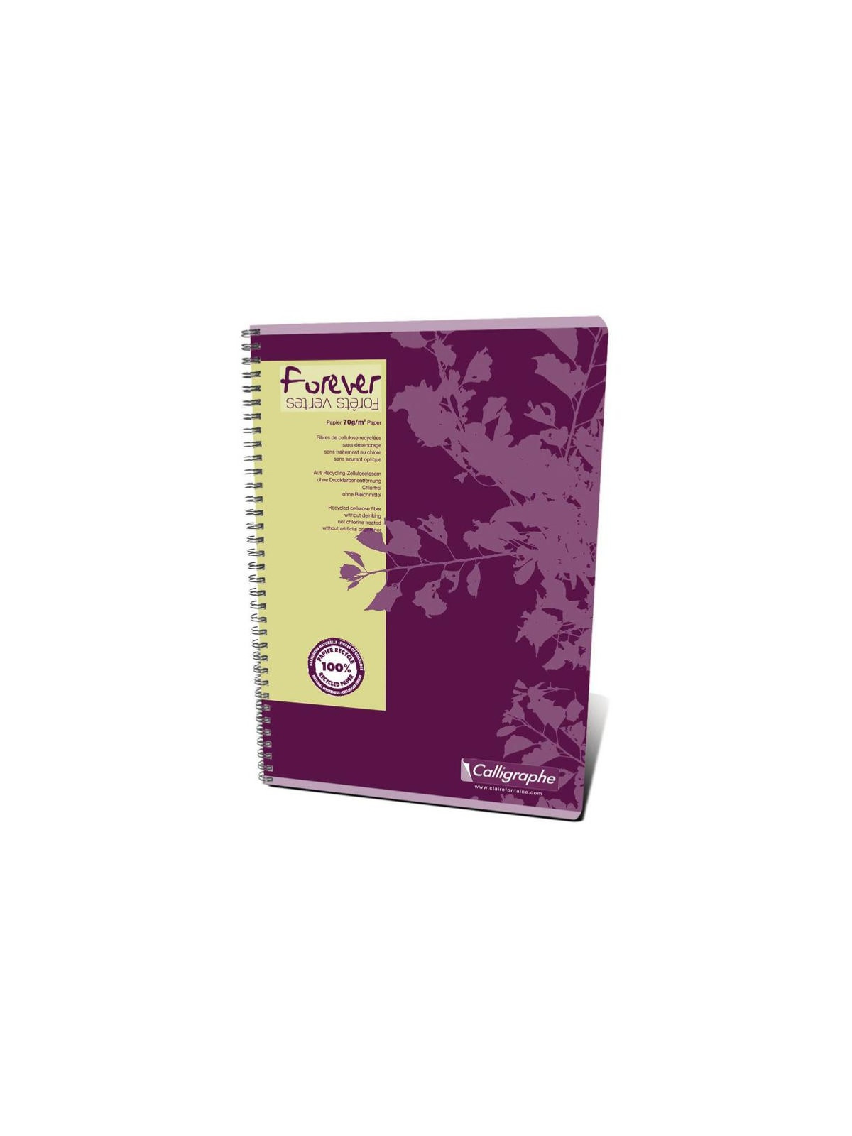 Cahier Calligraphe Forever 100% recyclé A4 - Spirales - 180 pages - Ligné 8 mm - 21 x 29,7 cm - Lot de 5
