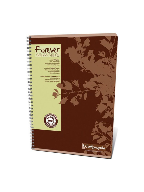 Cahier Calligraphe Forever 100% recyclé A4 - Spirales - 180 pages - Ligné 8 mm - 21 x 29,7 cm - Lot de 5