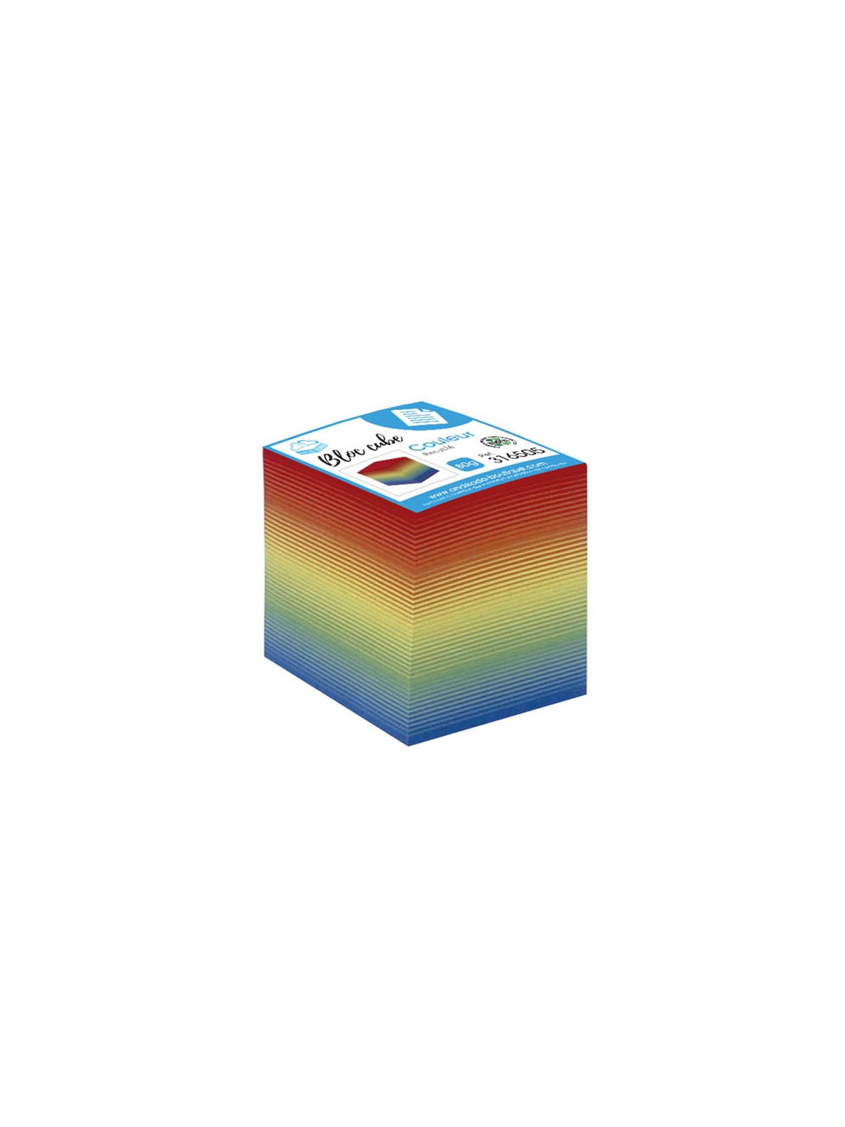 Bloc cube arc en ciel papier couleur recyclé 90g - 620 feuilles - Le bloc