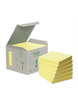 Notes POST-IT 100% recyclé 76 x 76 mm - Jaune - Lot de 6 blocs