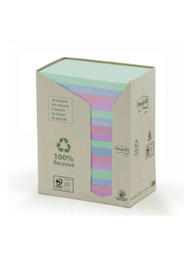 Notes adhésives Post-it 100% recyclé - 100 feuilles - 76 x 127 mm - Lot de 16 blocs-Coloris pastel assortis