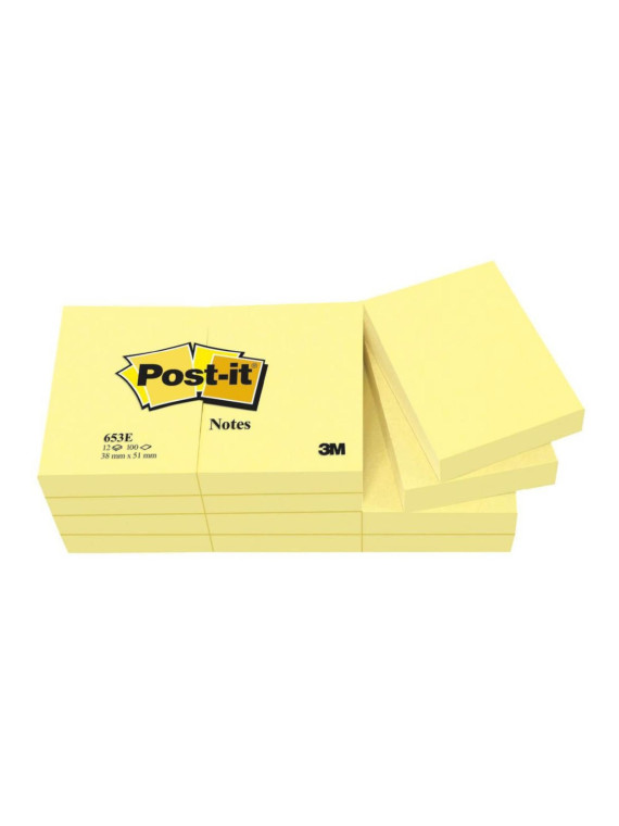 Notes POST-IT 38 x 51 mm - Jaune - Le lot de 12 blocs