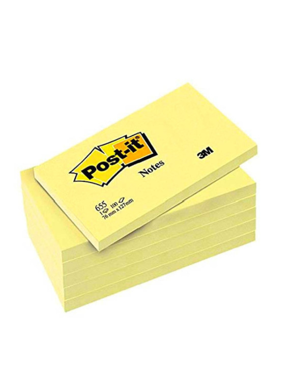 Notes POST-IT 76 x 127 mm - Jaune - Le lot de 6 blocs
