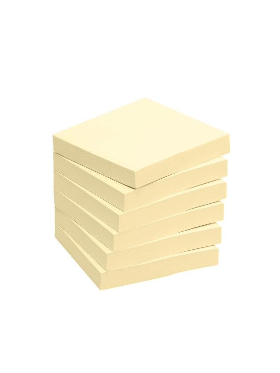 Notes à coller 76 x 76 mm - Jaune pastel - Le lot de 6 blocs