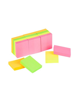 Notes à coller 40 x 50 mm - Coloris néons assortis - Le lot de 12 blocs