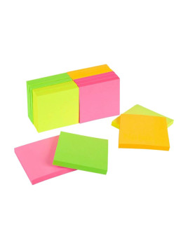 Notes à coller 76 x 76 mm - Coloris néons assortis - Le lot de 6 blocs
