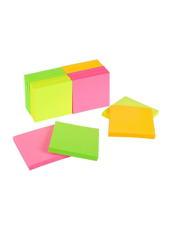 Notes à coller 76 x 76 mm - Coloris néons assortis - Le lot de 6 blocs
