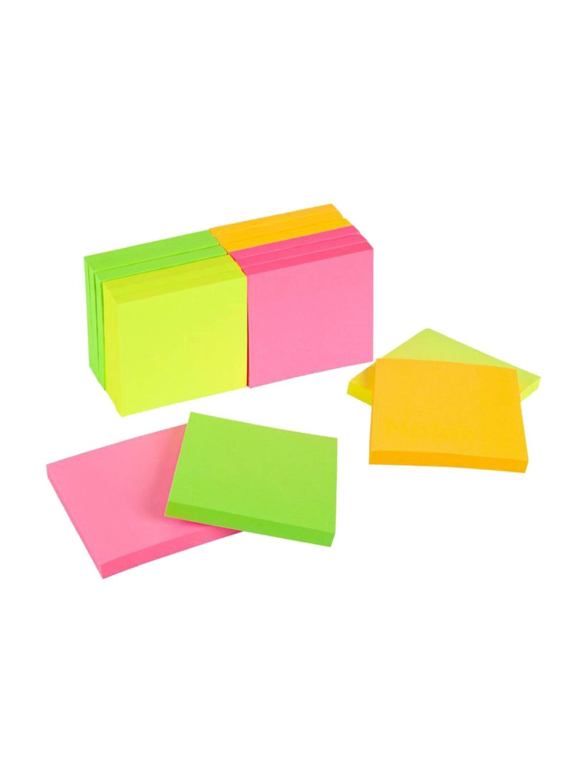 Notes à coller 76 x 76 mm - Coloris néons assortis - Le lot de 6 blocs