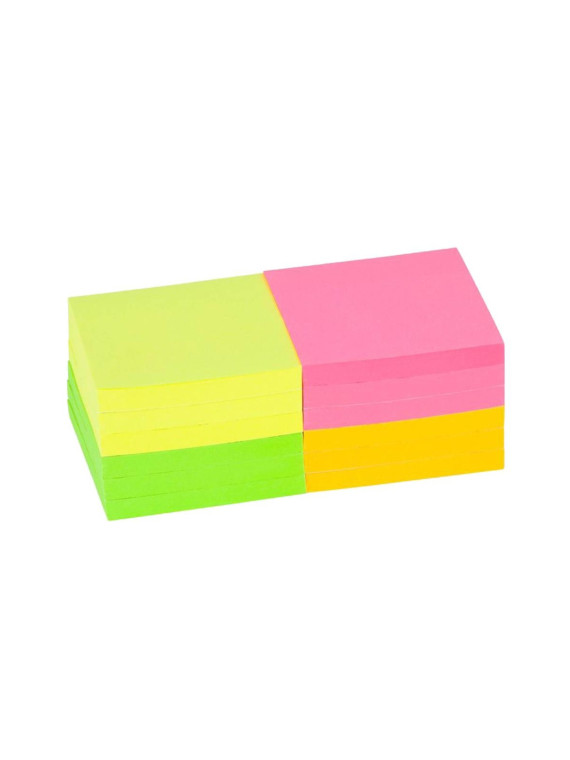 Notes à coller 76 x 76 mm - Coloris néons assortis - Le lot de 6 blocs