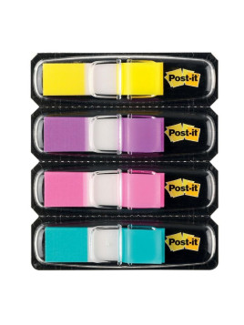 Distributeur de marque-pages Post-it étroits 11,9 x 43,2 mm - Le lot de 4 blocs - Coloris pastel assortis