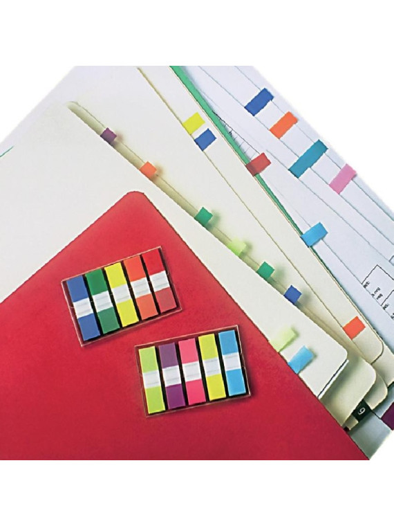 Distributeur de marque-pages Post-it étroits 11,9 x 43,2 mm - Le lot de 4 blocs - Coloris pastel assortis