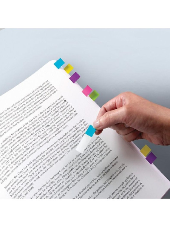 Distributeur de marque-pages Post-it étroits 11,9 x 43,2 mm - Le lot de 4 blocs - Coloris pastel assortis