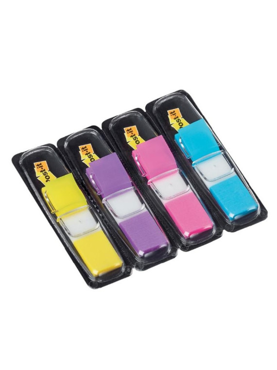 Distributeur de marque-pages Post-it étroits 11,9 x 43,2 mm - Le lot de 4 blocs - Coloris pastel assortis