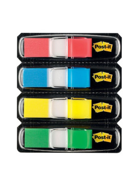 Distributeur de marque-pages Post-it étroits 11,9 x 43,2 mm - Le lot de 4 blocs - Coloris classiques assortis