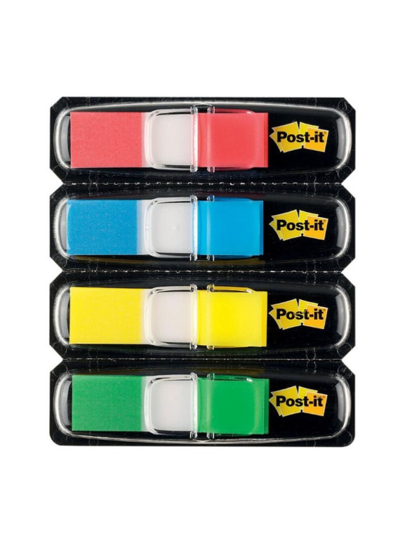 Distributeur de marque-pages Post-it étroits 11,9 x 43,2 mm - Le lot de 4 blocs - Coloris classiques assortis