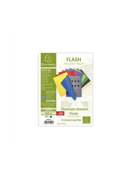 Chemises rigides Exacompta Flash recyclées 220g - Le lot de 100 - Coloris vifs assortis