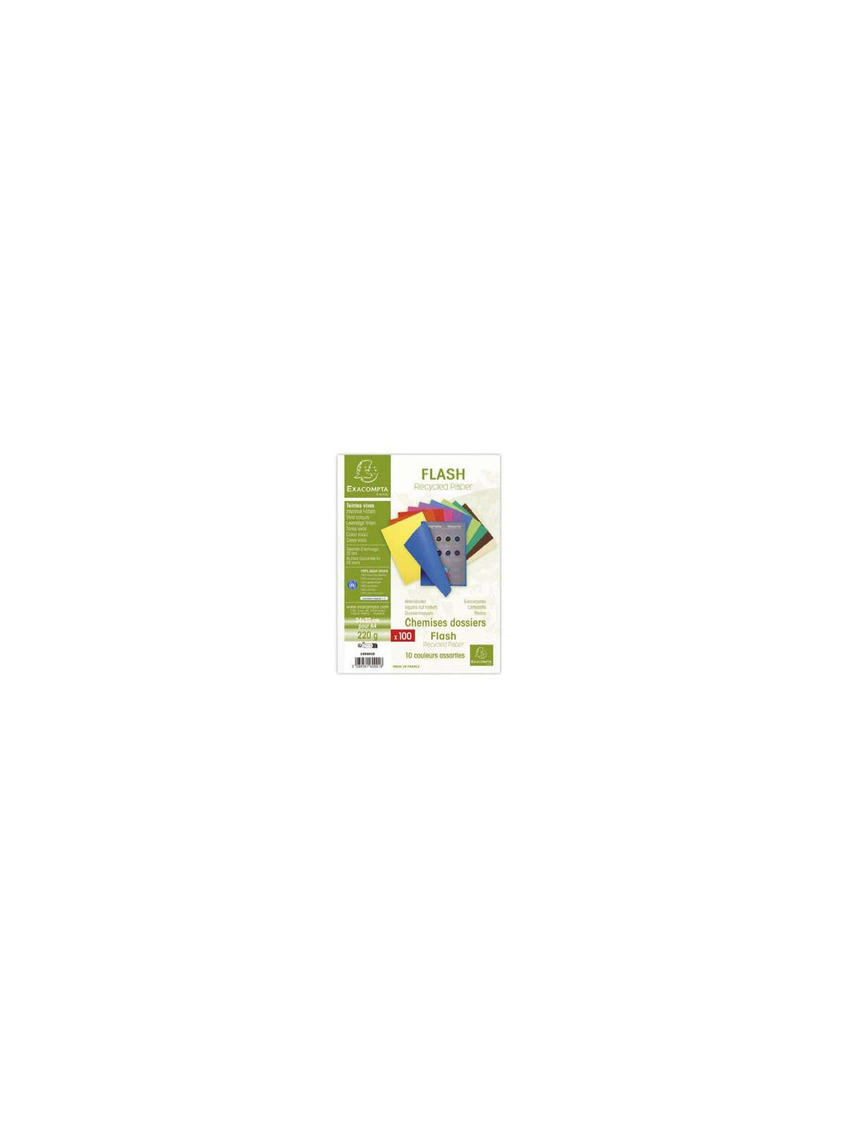 Chemises rigides Exacompta Flash recyclées 220g - Le lot de 100 - Coloris vifs assortis
