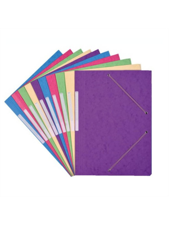 Chemises à élastiques 3 rabats A4 carte lustrée - 390g - Couleurs pastel assorties - Le lot de 10