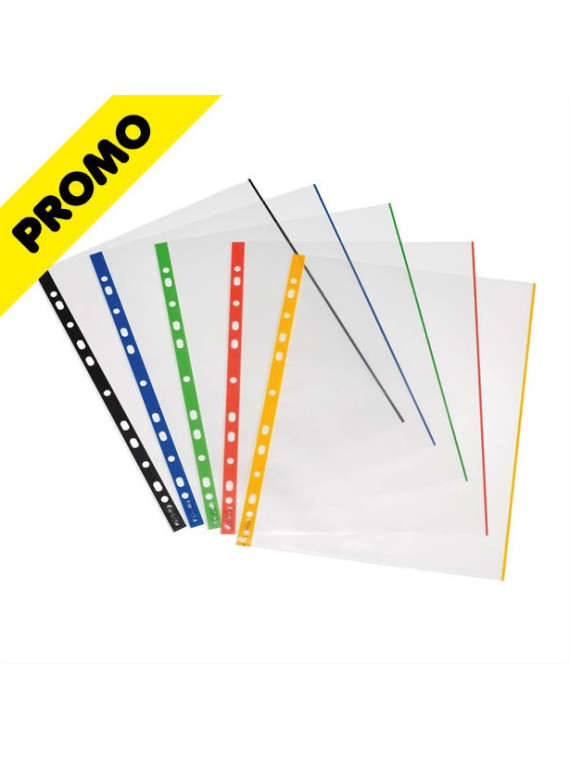 Pochettes perforées transparentes - Bords COULEUR - Polypro 9/100e - Lot de 10