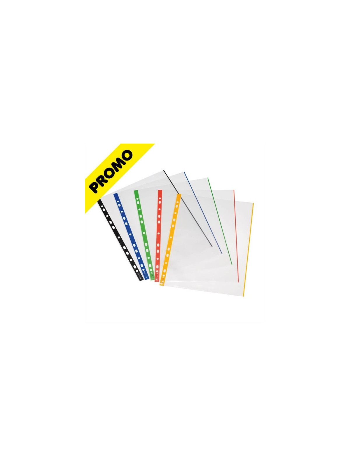 Pochettes perforées transparentes - Bords COULEUR - Polypro 9/100e - Lot de 10