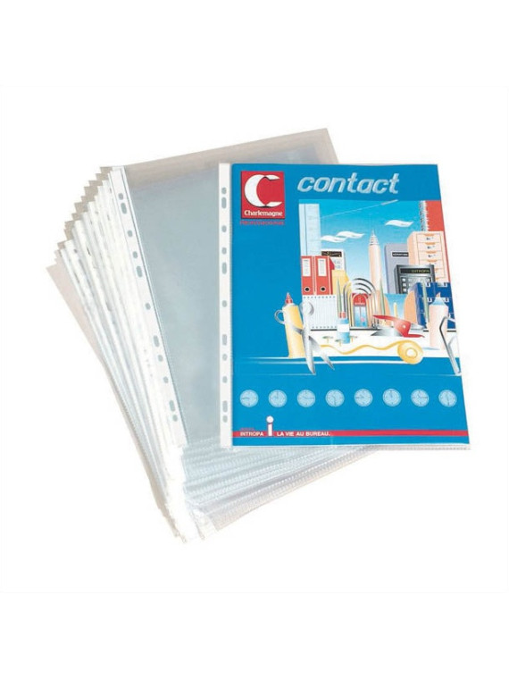 Pochettes perforées transparentes grainées - Polypro 7/100e - Lot de 50