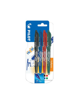 Pochette de 4 stylos roller effaçables Pilot FriXion Ball à capuchon - Pointe moyenne