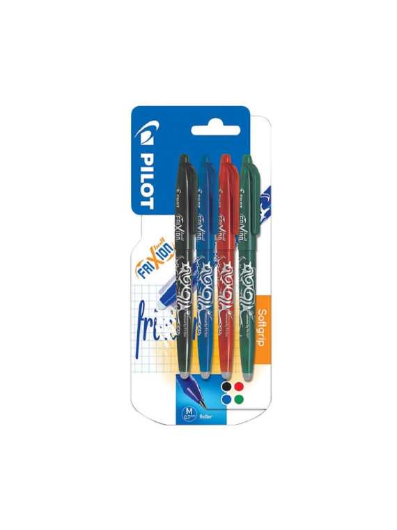 Pochette de 4 stylos roller effaçables Pilot FriXion Ball à capuchon - Pointe moyenne