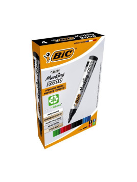 Pochette de 4 marqueurs permanents Bic Marking 2000 - Pointe ogive - Assortiment