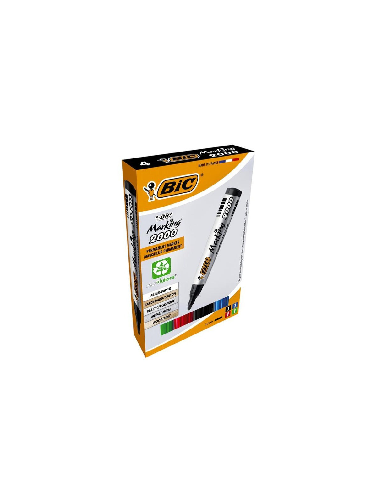 Pochette de 4 marqueurs permanents Bic Marking 2000 - Pointe ogive - Assortiment