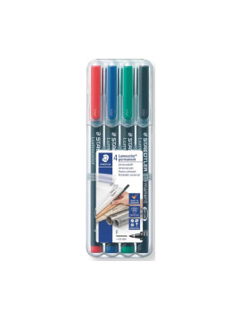 Pochette de 4 stylos feutre permanents STAEDTLER Lumocolor - Pointe fine - Assortiment