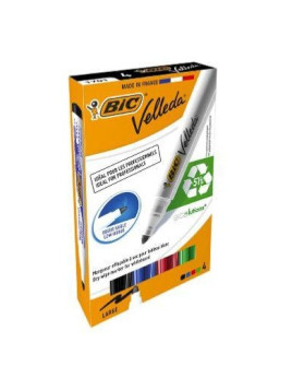 Pochette de 4 marqueurs effaçables à sec BIC Velleda 1701 pour tableaux blancs - Pointe ogive - Assortiment