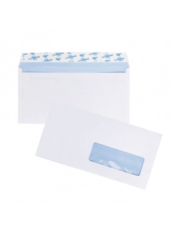 Enveloppes blanches 110 x 220 mm (DL) - 90g - Fenêtre 35 x 100 - Lot de 50