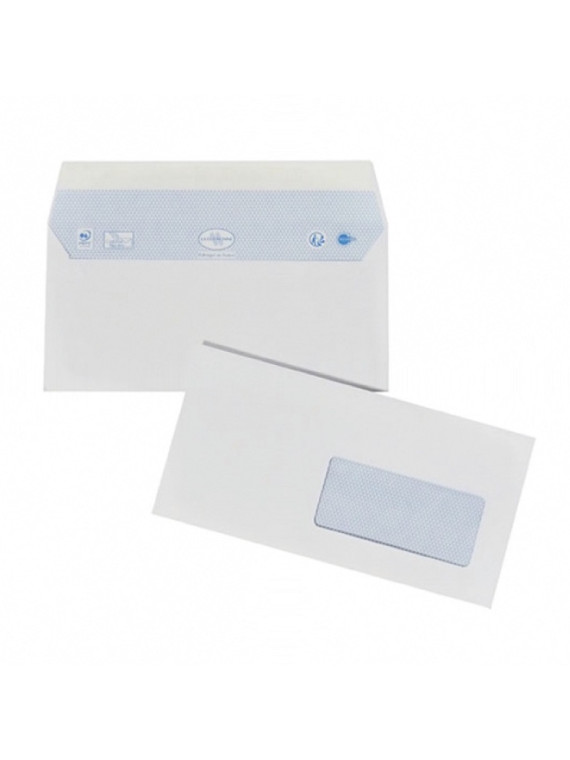 Enveloppes blanches 110 x 220 mm (DL) - 90g - Fenêtre 45 x 100 - Lot de 50