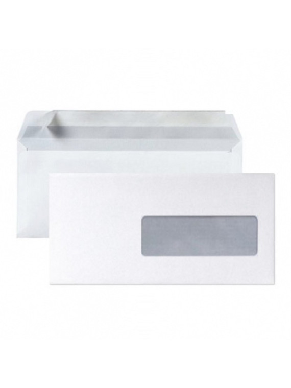 Enveloppes blanches 110 x 220 mm (DL) - 80g - Fenêtre 45 x 100 - Lot de 50