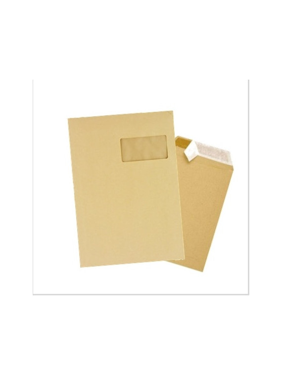 Pochette Kraft brun 229 x 324 mm (C4) 90g - Fenêtre 50 x100 - Lot de 50