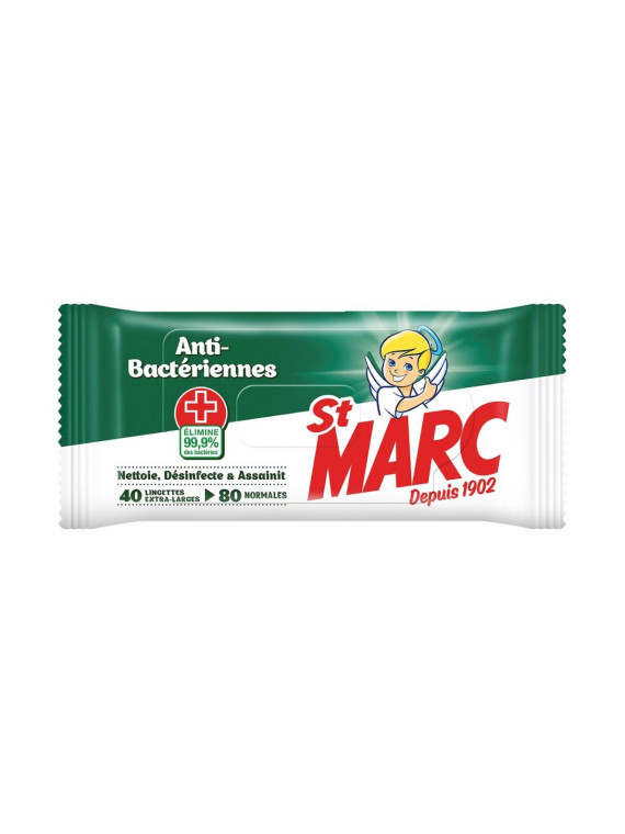 Lingettes désinfectantes antibactériennes ST MARC - Le paquet de 40