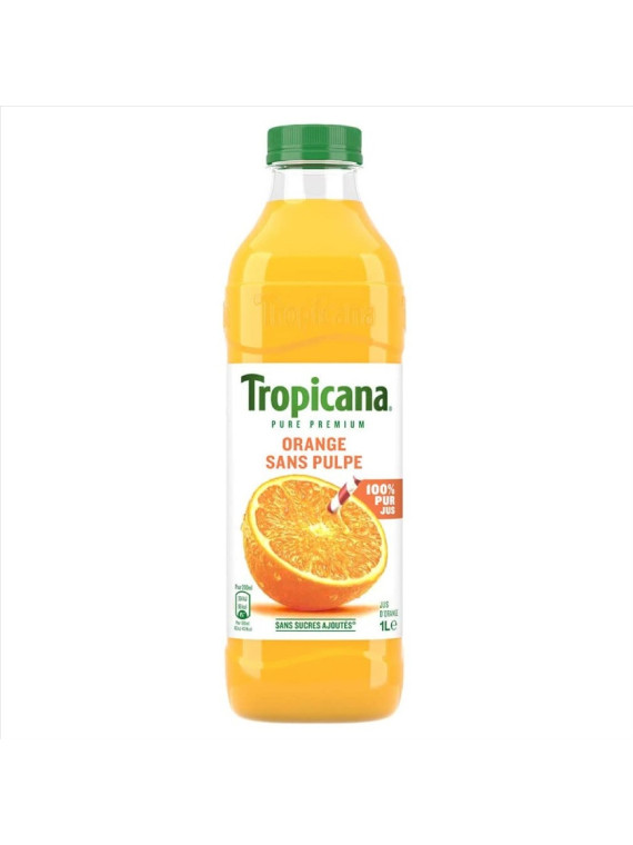 Jus d'orange pur jus sans pulpe sans sucres ajoutés TROPICANA 1L - Le pack de 4 bouteilles
