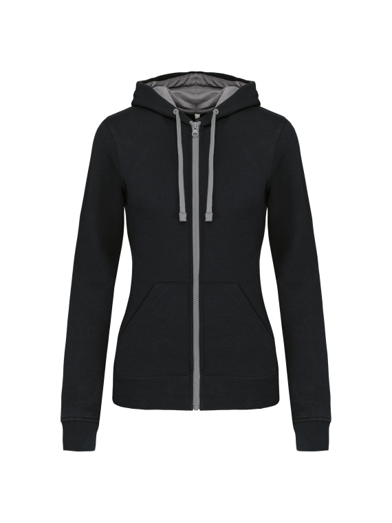 Sweat-shirt zippé capuche contrastée femme