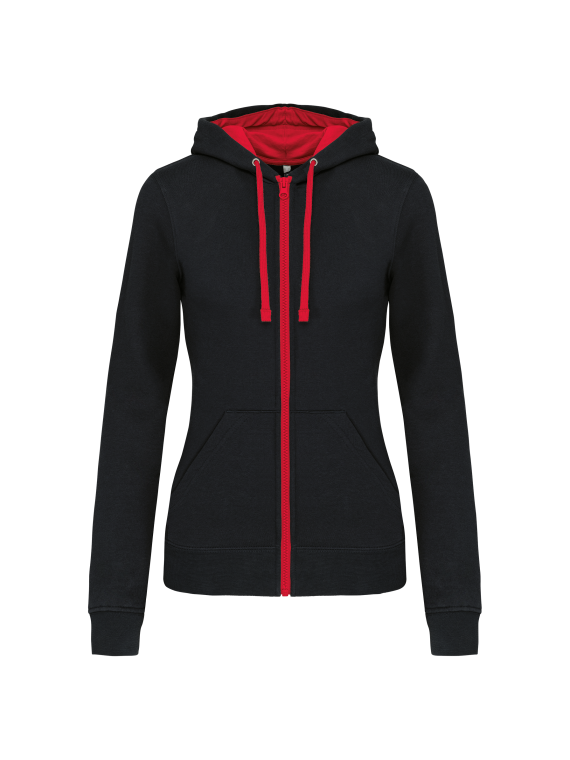 Sweat-shirt zippé capuche contrastée femme