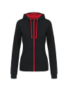 Sweat-shirt zippé capuche contrastée femme