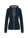 Sweat-shirt zippé capuche contrastée femme
