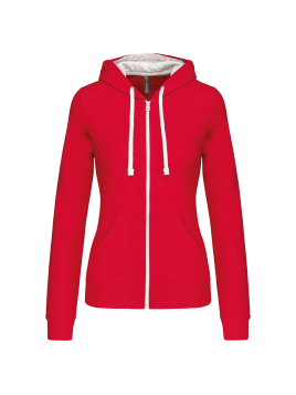 Sweat-shirt zippé capuche contrastée femme