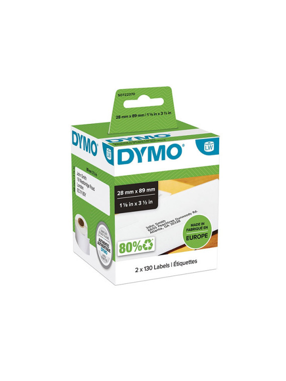 Boite de 2 rouleaux de 130 étiquettes adresse DYMO 28 x 89mm - blanc